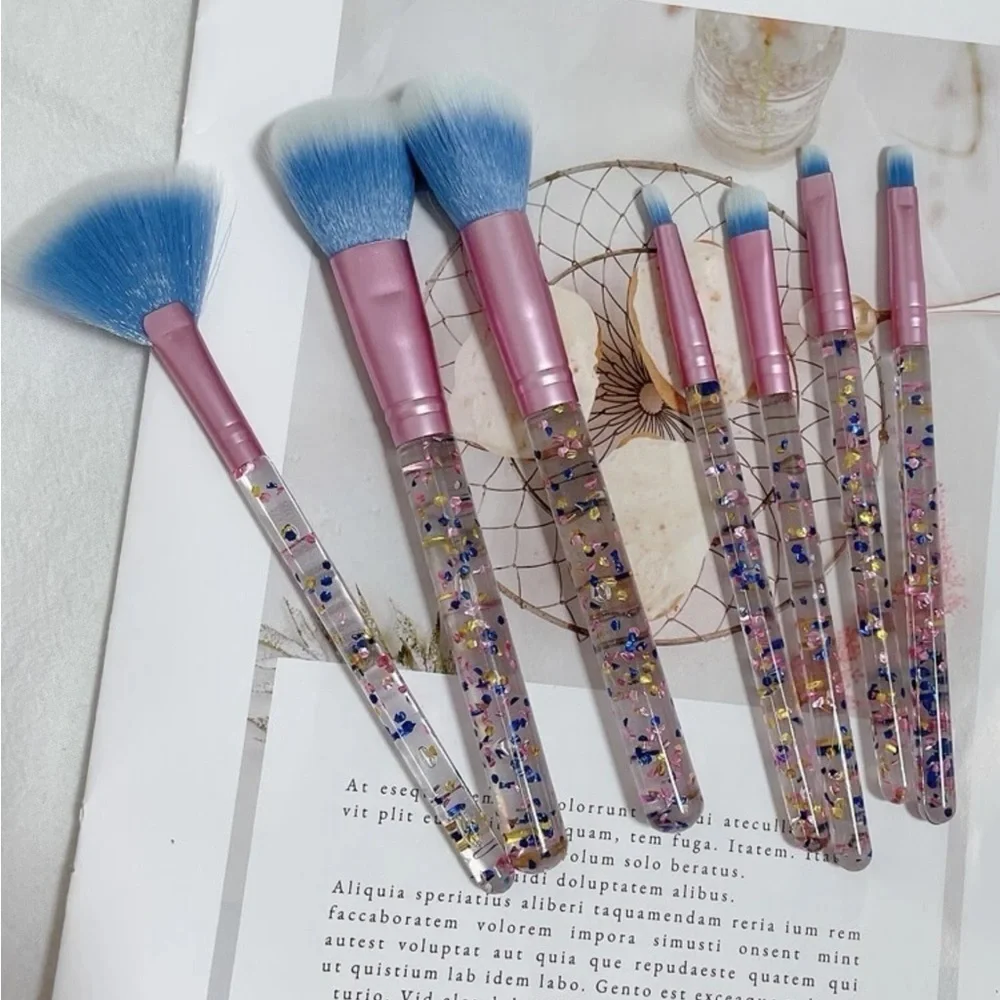 Transparent Crystal & Glitter Design Makeup Brushes 7 piece set